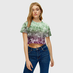 Футболка 3D укороченная женская Абстракция - spider web on purple-green background, цвет: 3D-принт — фото 2