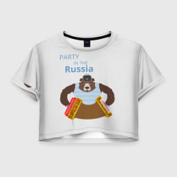 Футболка 3D укороченная женская Вечеринка в России с медведем, цвет: 3D-принт