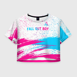 Футболка 3D укороченная женская Fall Out Boy neon gradient style посередине, цвет: 3D-принт