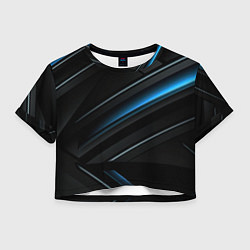 Футболка 3D укороченная женская Абстрактная вселенная синего и черного, цвет: 3D-принт