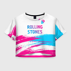 Футболка 3D укороченная женская Rolling Stones neon gradient style посередине, цвет: 3D-принт