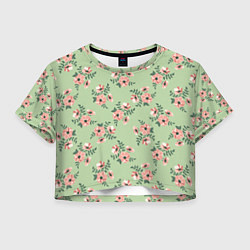 Женский топ Паттерн с розовыми цветами на бледно-зеленом