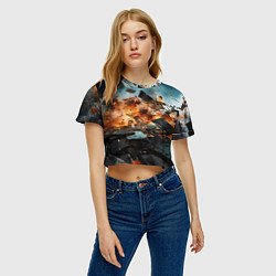 Футболка 3D укороченная женская Взрыв плит абстракция, цвет: 3D-принт — фото 2