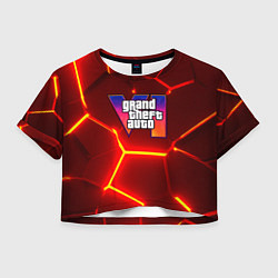 Женский топ GTA 6 лого на фоне разлома красных плит