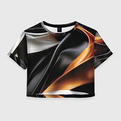 Футболка 3D укороченная женская Черная и оранжевая материя, цвет: 3D-принт