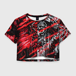 Футболка 3D укороченная женская Железный череп и красные линии, цвет: 3D-принт