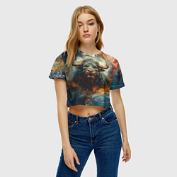 Футболка 3D укороченная женская Дикий бык, цвет: 3D-принт — фото 2