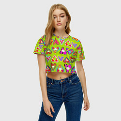 Футболка 3D укороченная женская Разноцветные сердца в мексиканском стиле, цвет: 3D-принт — фото 2