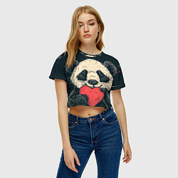 Футболка 3D укороченная женская Влюбленная панда обнимает сердечко, цвет: 3D-принт — фото 2