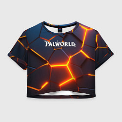 Футболка 3D укороченная женская Palworld logo разлом плит, цвет: 3D-принт