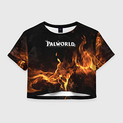 Женский топ Palworld логотип на черном фоне с огнем