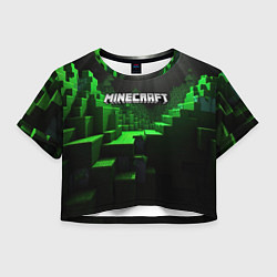 Футболка 3D укороченная женская Minecraft logo зеленые яркие плитки, цвет: 3D-принт