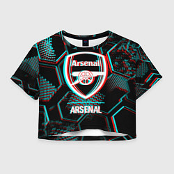 Футболка 3D укороченная женская Arsenal FC в стиле glitch на темном фоне, цвет: 3D-принт