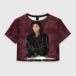 Футболка 3D укороченная женская Michael Jackson на бордовом фоне, цвет: 3D-принт