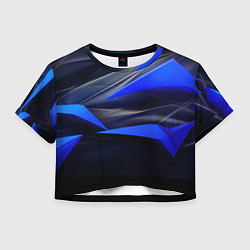 Футболка 3D укороченная женская Black and blue abstract background sport style, цвет: 3D-принт