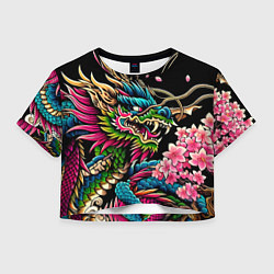 Футболка 3D укороченная женская Irezumi - Japanese dragon ai art, цвет: 3D-принт