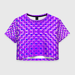 Футболка 3D укороченная женская Фиолетовые квадраты на белом фоне, цвет: 3D-принт