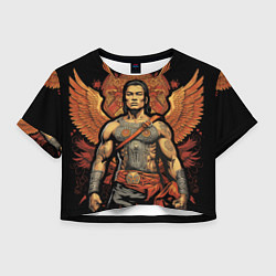 Футболка 3D укороченная женская Муай тай боец с крыльями за спиной, цвет: 3D-принт