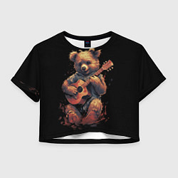 Футболка 3D укороченная женская Большой плюшевый медведь играет на гитаре, цвет: 3D-принт