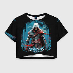 Футболка 3D укороченная женская Assassins creed холодный фон, цвет: 3D-принт