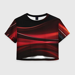 Футболка 3D укороченная женская Темная красная абстракция на черном фоне, цвет: 3D-принт