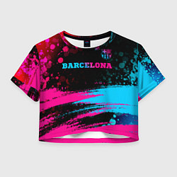Футболка 3D укороченная женская Barcelona - neon gradient посередине, цвет: 3D-принт