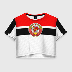Футболка 3D укороченная женская Герб СССР - ретро цвета, цвет: 3D-принт