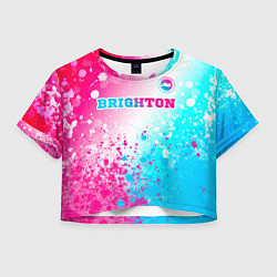 Футболка 3D укороченная женская Brighton neon gradient style посередине, цвет: 3D-принт