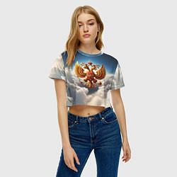 Футболка 3D укороченная женская Герб России в облаках, цвет: 3D-принт — фото 2