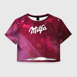 Футболка 3D укороченная женская Milfa надпись в стиле шоколадки Milka, цвет: 3D-принт