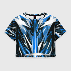Женский топ Хаотичная сине-белая абстракция на чёрном фоне