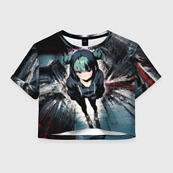 Футболка 3D укороченная женская Девчонка с красными глазами, цвет: 3D-принт