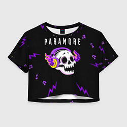 Футболка 3D укороченная женская Paramore неоновый череп, цвет: 3D-принт