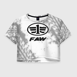 Футболка 3D укороченная женская FAW speed на светлом фоне со следами шин, цвет: 3D-принт