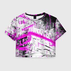 Женский топ Бело-розовая абстракция на чёрном фоне