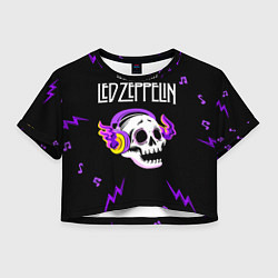Футболка 3D укороченная женская Led Zeppelin неоновый череп, цвет: 3D-принт