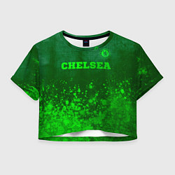 Футболка 3D укороченная женская Chelsea - green gradient посередине, цвет: 3D-принт