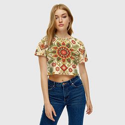 Футболка 3D укороченная женская Русские классические узоры и орнамент, цвет: 3D-принт — фото 2