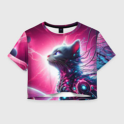 Женский топ Космический кибер котёнок - неоновое свечение