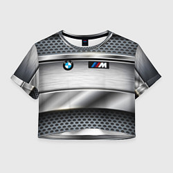 Футболка 3D укороченная женская BMW metal texture, цвет: 3D-принт