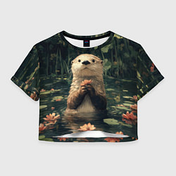 Футболка 3D укороченная женская Выдра в лесном пруду, цвет: 3D-принт