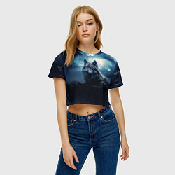 Футболка 3D укороченная женская Волк ночью, цвет: 3D-принт — фото 2