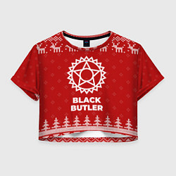 Футболка 3D укороченная женская Новогодний Black Butler с оленями, цвет: 3D-принт