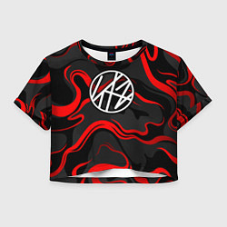 Футболка 3D укороченная женская Stray kids - красные полосы, цвет: 3D-принт