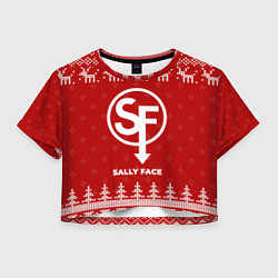 Футболка 3D укороченная женская Новогодний Sally Face с оленями, цвет: 3D-принт