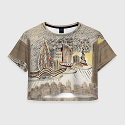 Футболка 3D укороченная женская Город 2100, цвет: 3D-принт