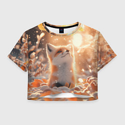 Футболка 3D укороченная женская Лисица поздней осенью, цвет: 3D-принт