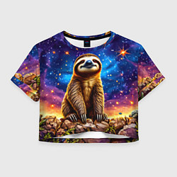 Футболка 3D укороченная женская Ленивец и звездное небо, цвет: 3D-принт