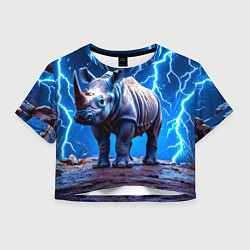 Футболка 3D укороченная женская Носорог в разрядах молнии, цвет: 3D-принт