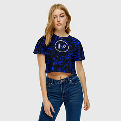 Футболка 3D укороченная женская Twenty One Pilots blue energy, цвет: 3D-принт — фото 2